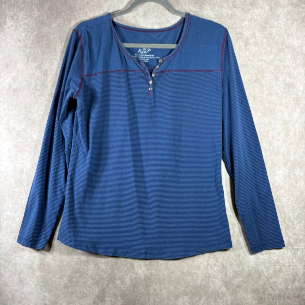 Kuhl Henley Top Womens Size Large Blue Striped Long Sleeve Outdoor Casual Shirt